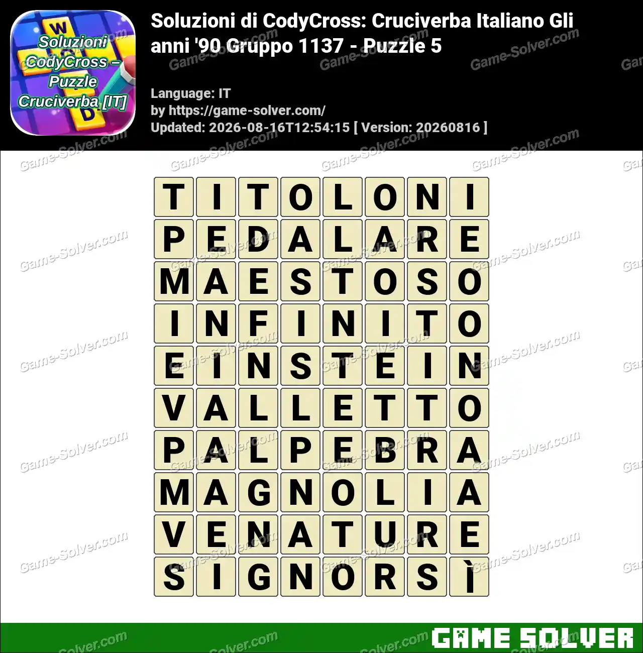 Soluzioni di CodyCross: Cruciverba Italiano Gli anni ’90 Gruppo 1137 – Puzzle 5